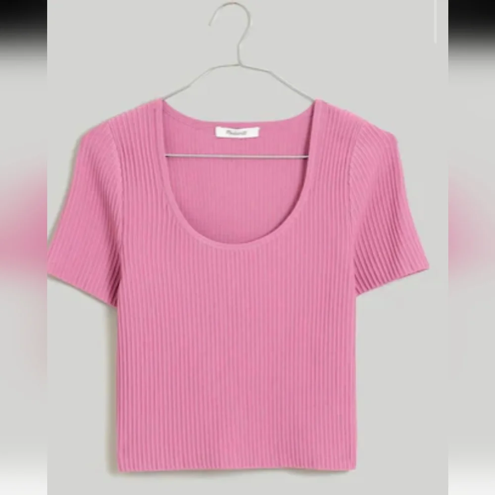 Madewell Womens Pink Ottoman Crop Ribbed Sweater Tee Size Medium - Picture 1 of 13